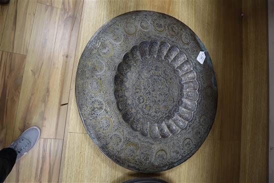 WWI interest: An Indian brass and tin tray recovered from the wreck of RMS MEDINA, lost 1917, diameter 59cm